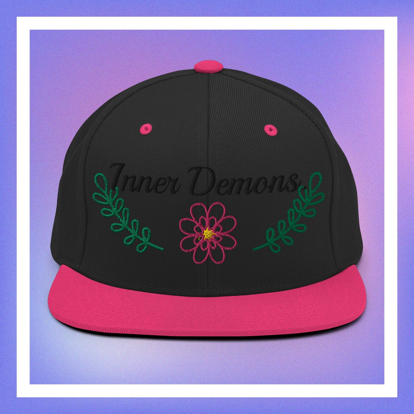 Green Flower Snapback Hat