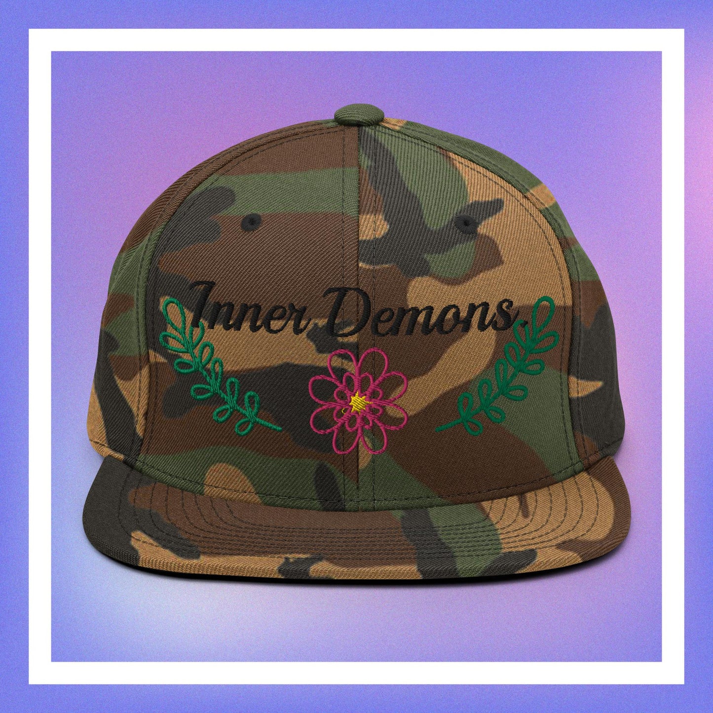 Green Flower Snapback Hat