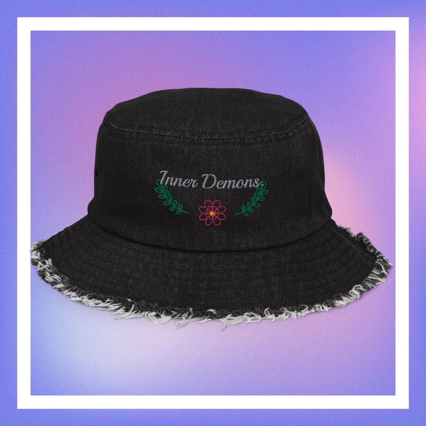 Distressed denim bucket hat