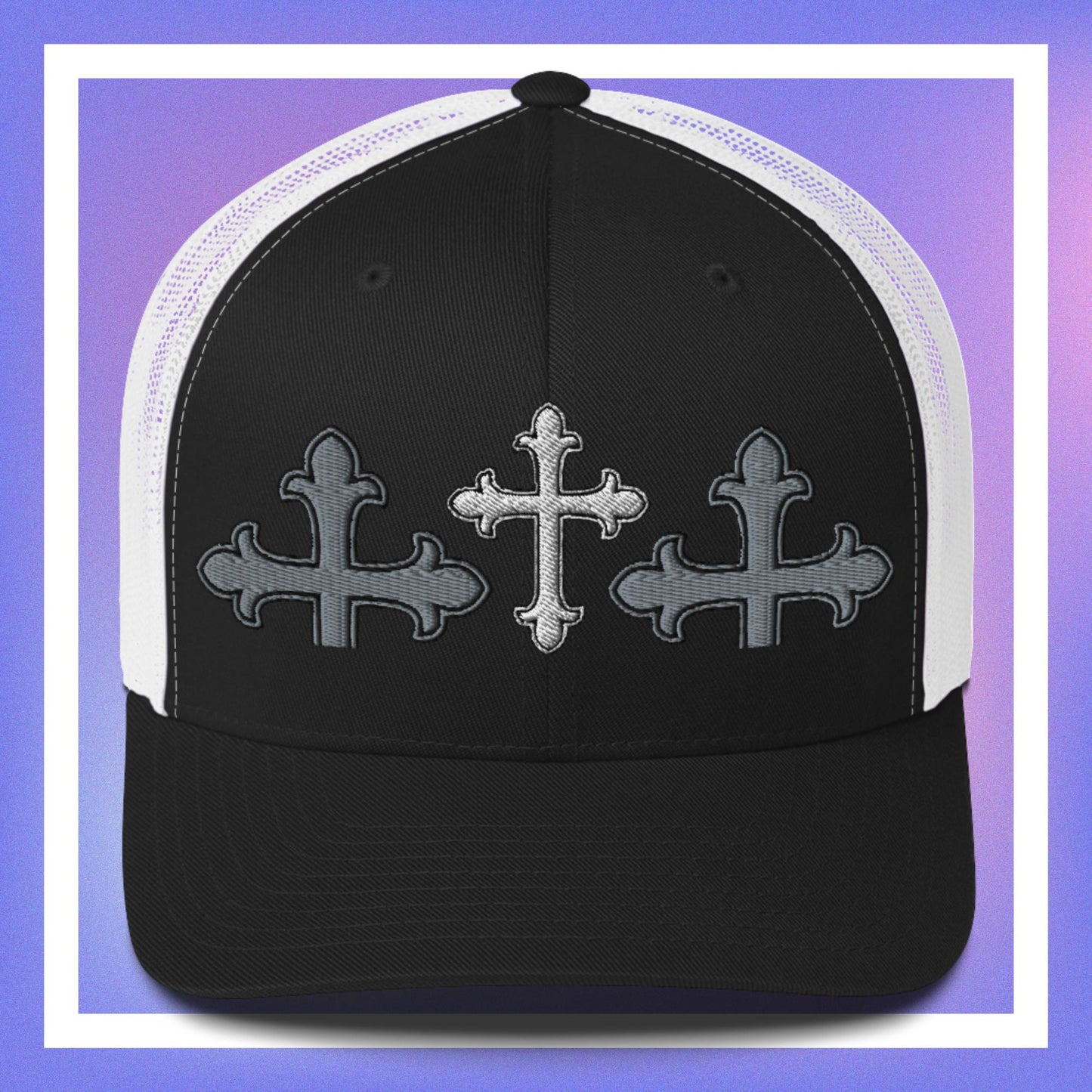 White Cross Trucker Cap 3D Puff