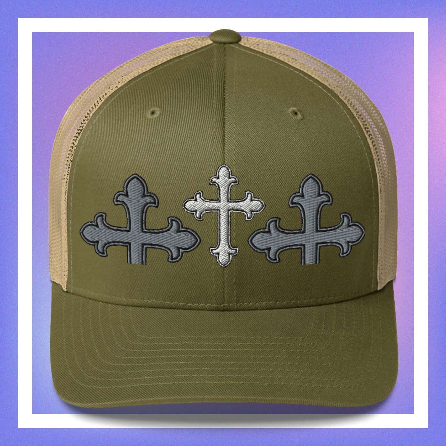 White Cross Trucker Cap 3D Puff