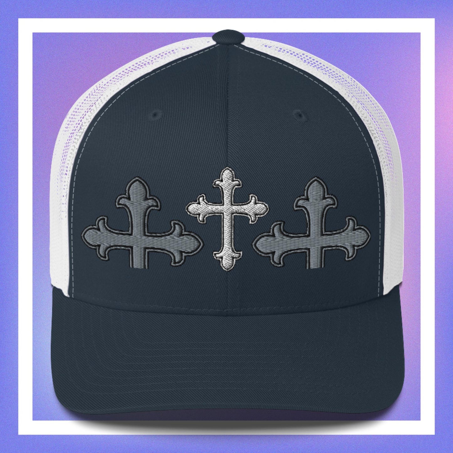 White Cross Trucker Cap 3D Puff