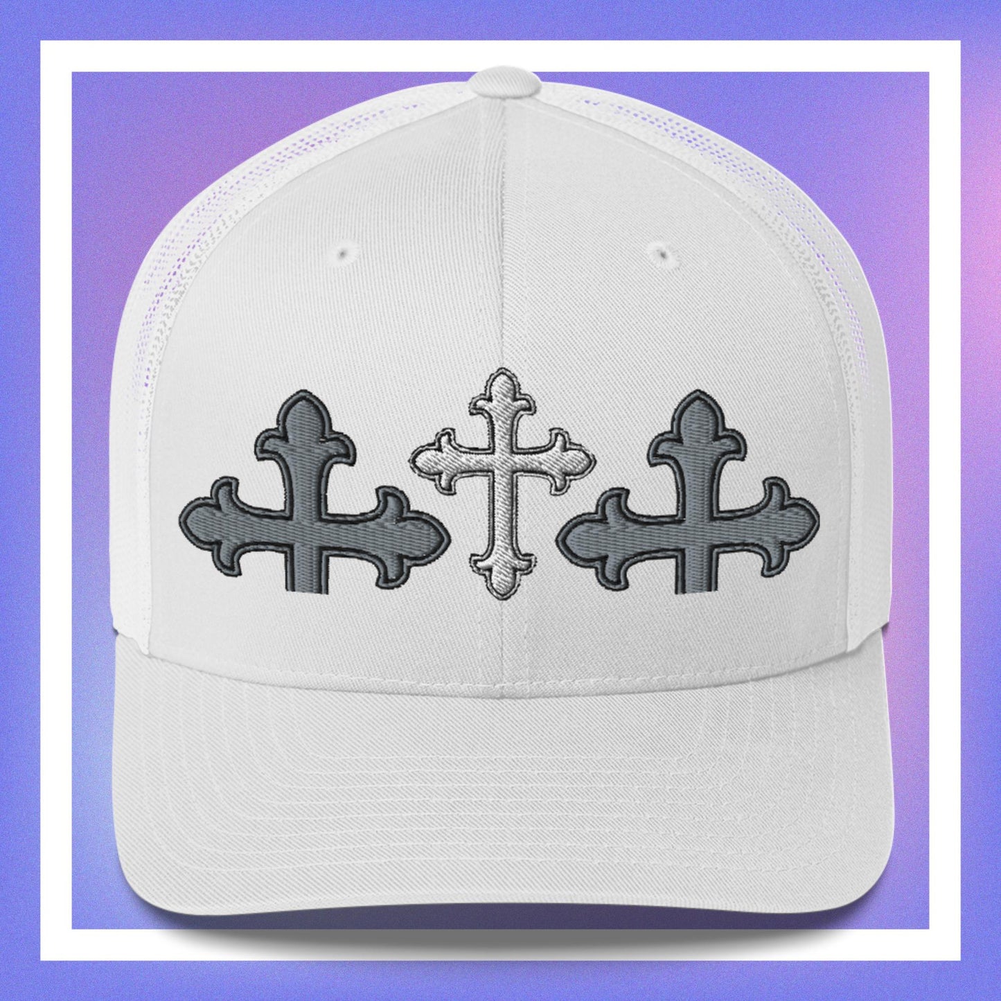 White Cross Trucker Cap 3D Puff