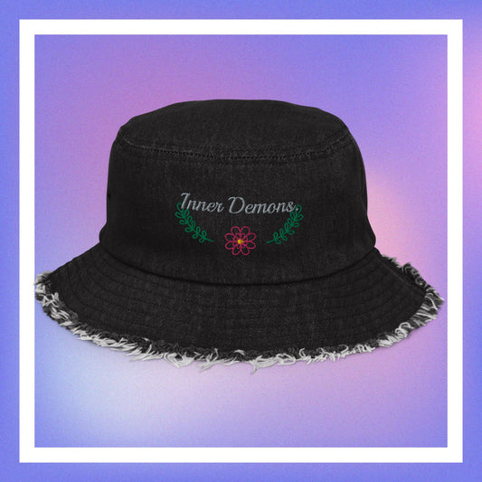 Distressed denim bucket hat