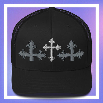 White Cross Trucker Cap 3D Puff