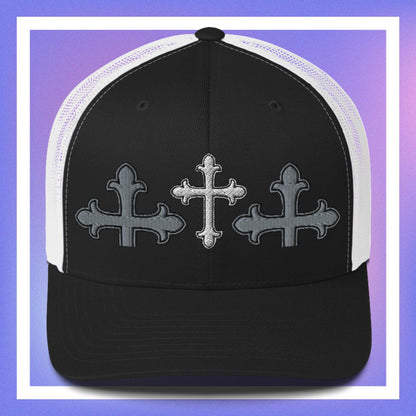 White Cross Trucker Cap 3D Puff