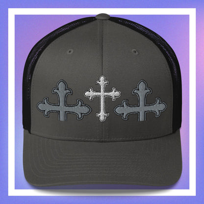 White Cross Trucker Cap 3D Puff