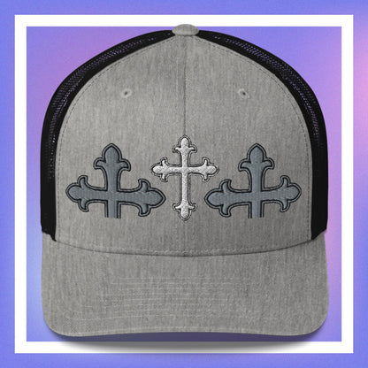White Cross Trucker Cap 3D Puff
