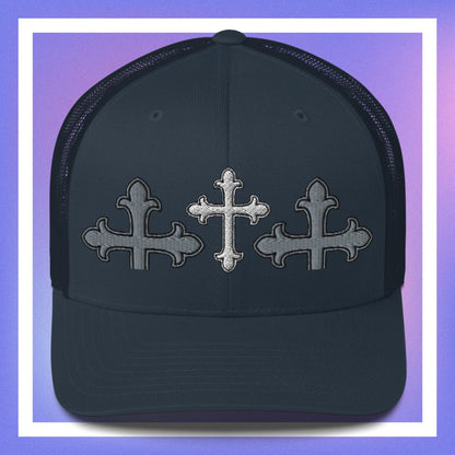 White Cross Trucker Cap 3D Puff