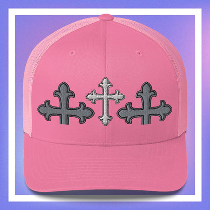White Cross Trucker Cap 3D Puff