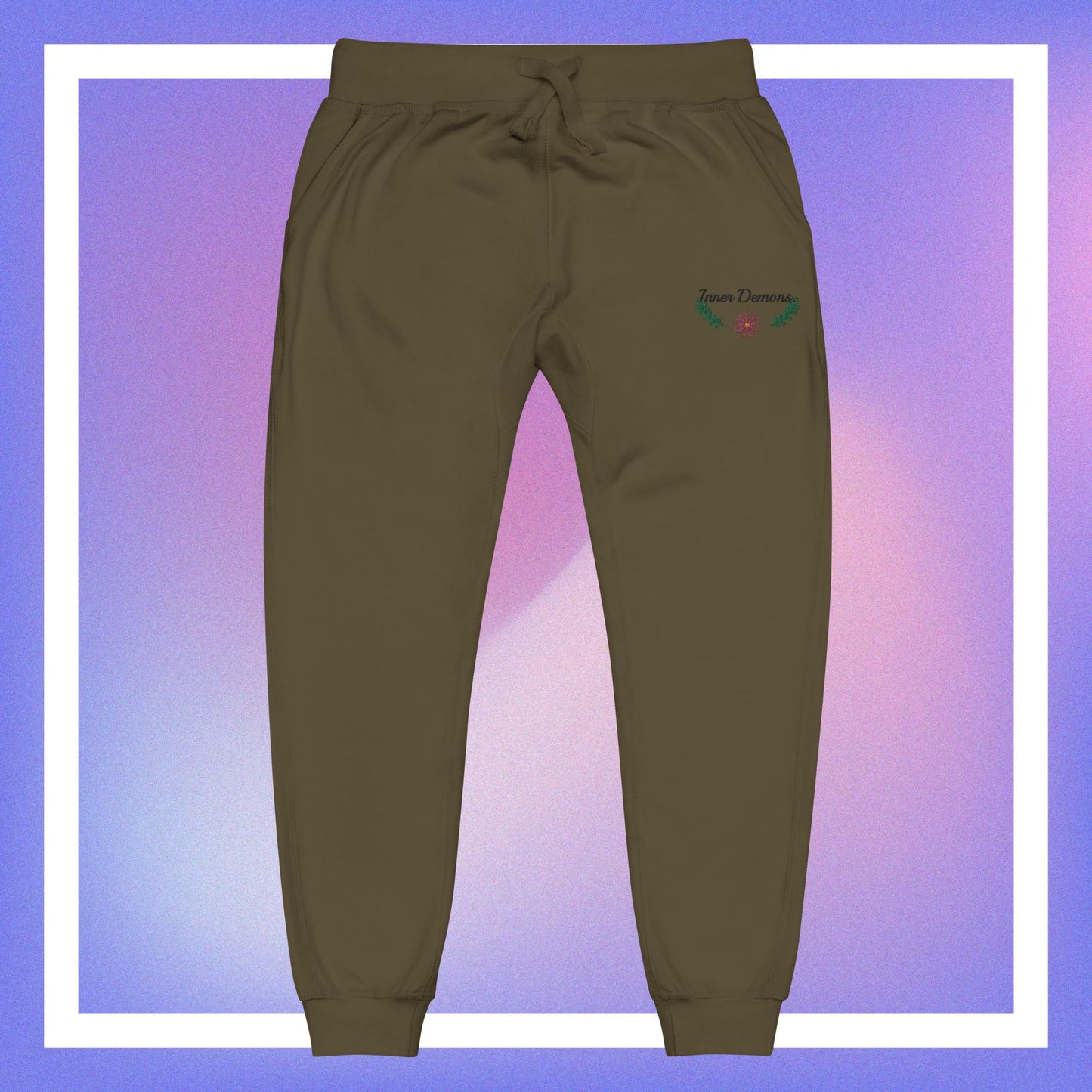 Green Flower fleece sweatpants